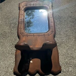 Victorian or Eastlake Style Wooden Mirror with Shelf for Oil Lamp